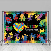 Aperturee - Aperturee Colorful Puzzle Hands Heart Autism Awareness Backdrop